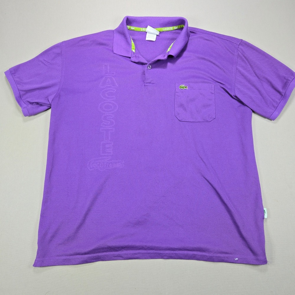 Lacoste Polo Shirt Pique Pocket Embossed Logo Purple Mens Size 6 XL
